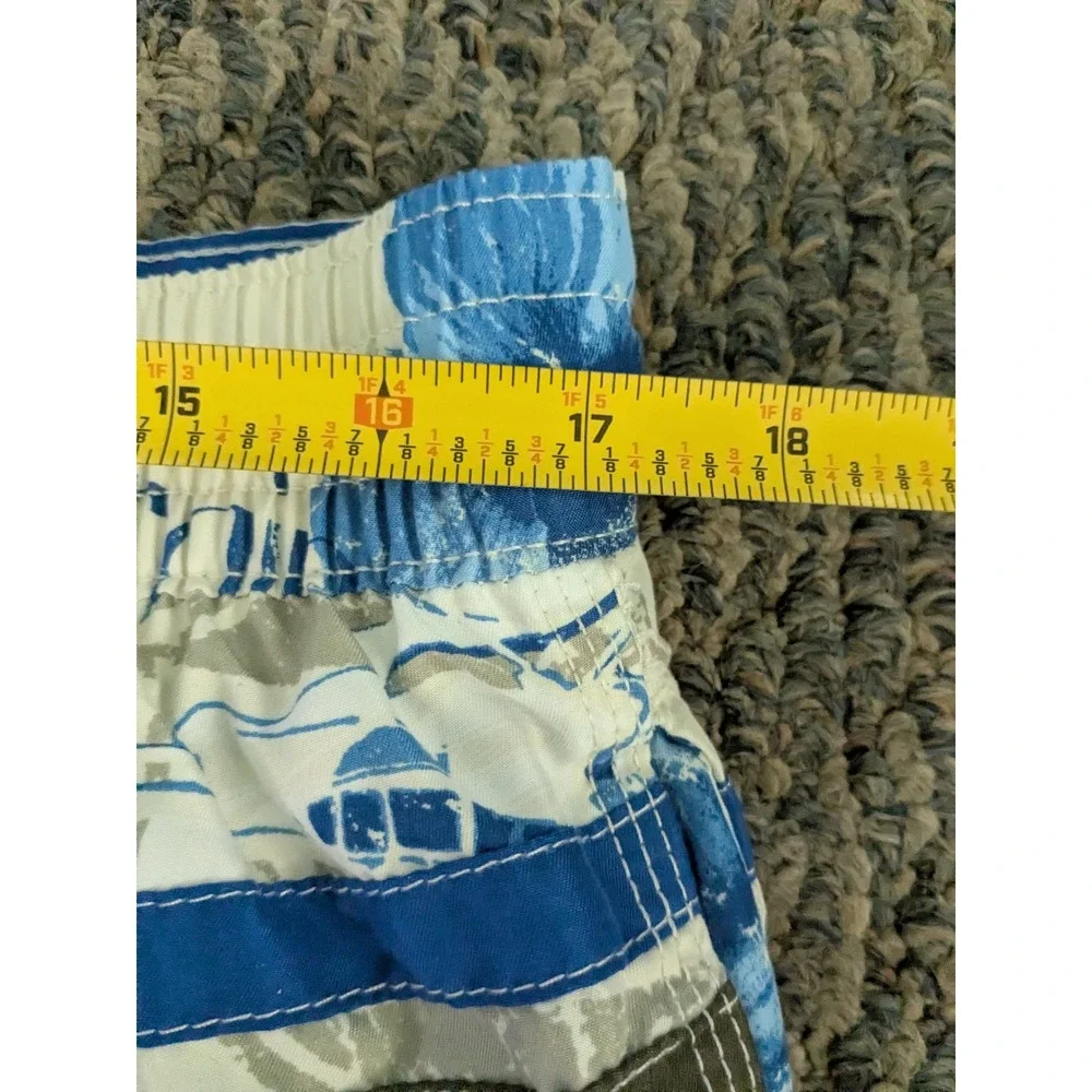 Caribbean Joe Mens Blue Tropical Postcard Floral Swim Trunks Board Shorts Large